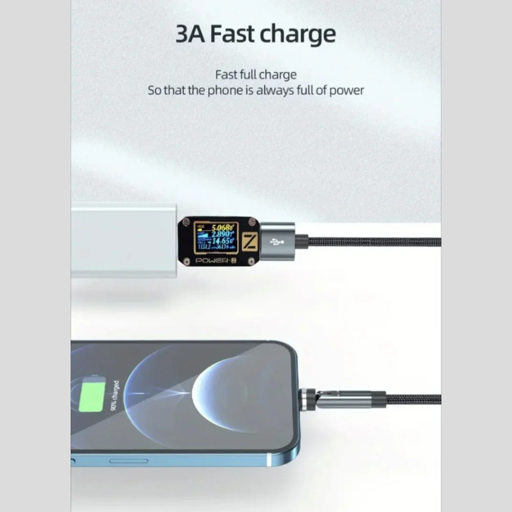 1x Black Magnetic Charging / Data Cable with 3x Charger Heads 540° Rotation